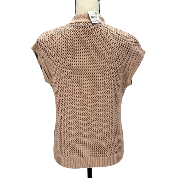Alfani Great Escape Button Front V Neck Open Knit Vest - Tan - size PP (XSP) - Picture 3 of 10